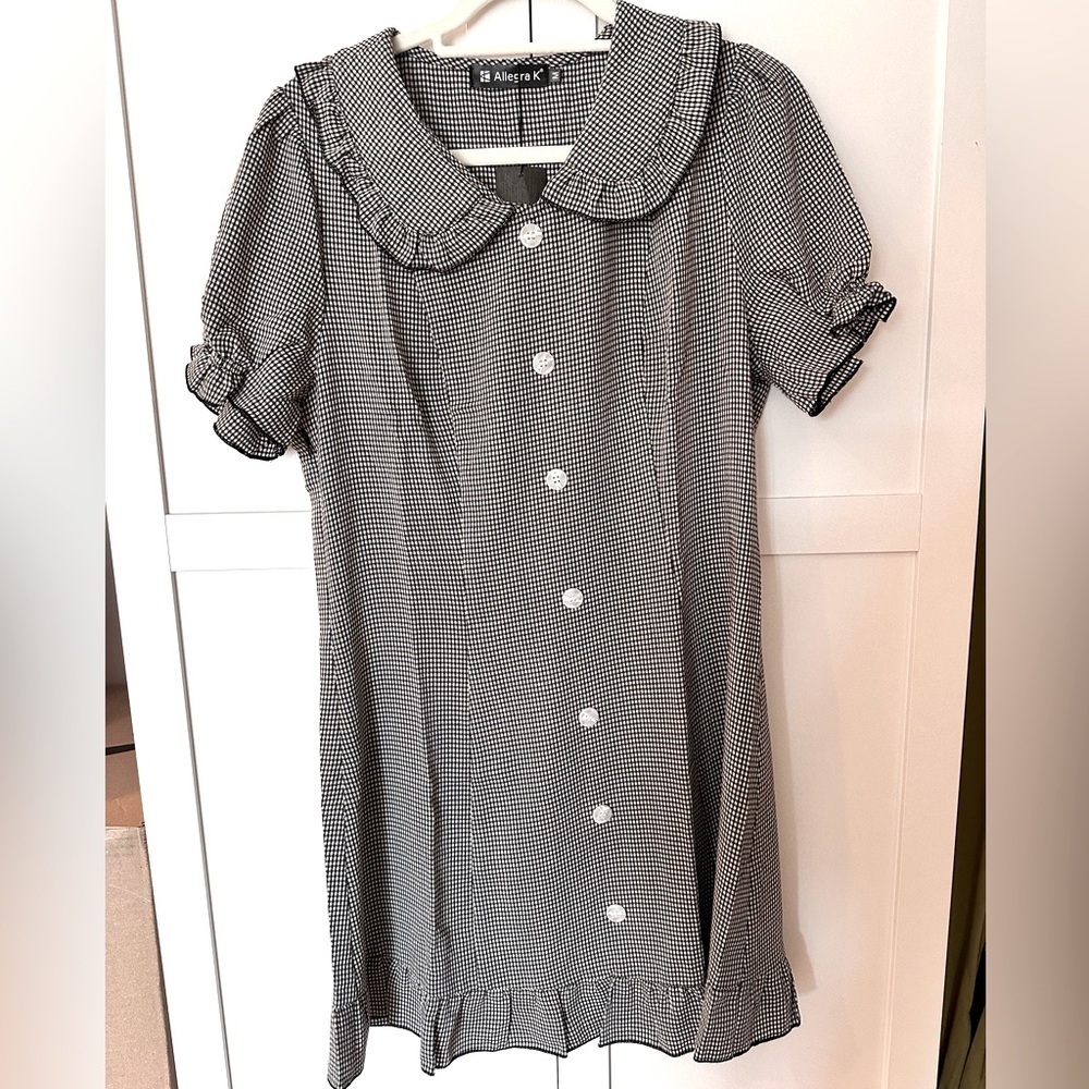ALLEGRA K Plaid Gingham ruffled Peter Pan Collar Dress!